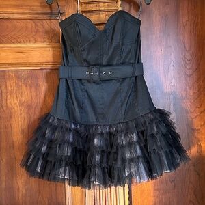 Jessica McClintock Black Taffeta/Tulle Bustier Strapless Cocktail Dress, Size10
